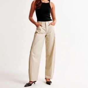 Abercrombie & Fitch Curve Love A&F Barrel Pant NWT Light Khaki High Rise 28/6R